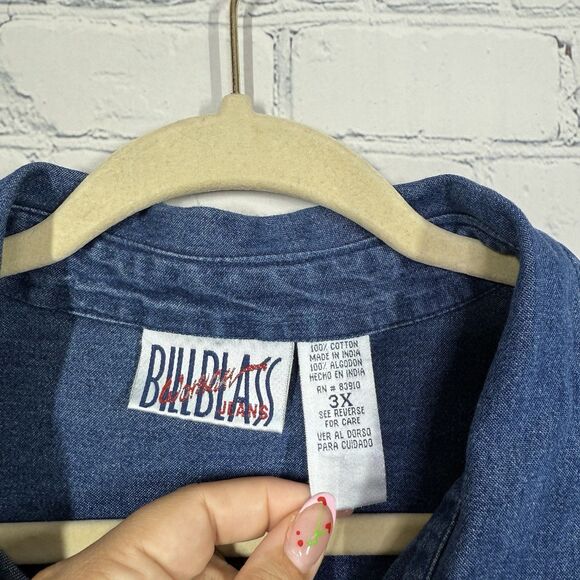 Vintage 90s Y2K Blouse Women Plus 2X Blue Denim Chambray Floral Embroidered Top - Picture 4 of 13